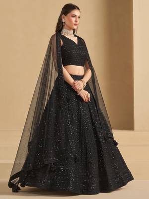 black thread work georgette party lehenga set choli with dupatta 5