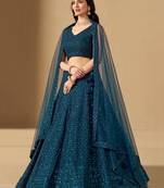 Teal Blue Thread Work Georgette Lehenga Choli