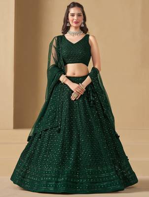 Bottle Green Sequins Work Georgette Lehenga Choli 1