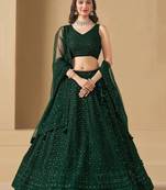 Bottle Green Sequins Work Georgette Lehenga Choli