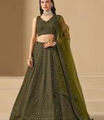 Mehendi Green Sequins Georgette Monochrome Lehenga Choli