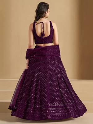 wine thread embroidery georgette lehenga set choli with dupatta 5