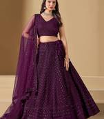 Wine Thread Embroidery Georgette Lehenga Choli
