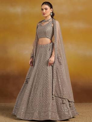 grey sequins georgette lehenga set choli with dupatta with dupatta 1