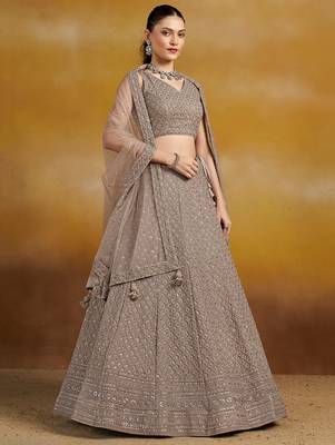 grey sequins georgette lehenga set choli with dupatta with dupatta 3