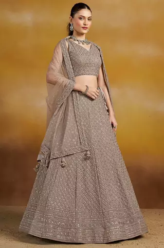grey sequins georgette lehenga set choli with dupatta with dupatta