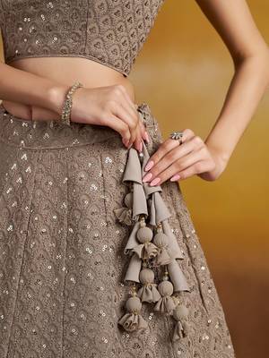 grey sequins georgette lehenga set choli with dupatta with dupatta 4
