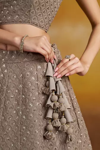 grey sequins georgette lehenga set choli with dupatta with dupatta