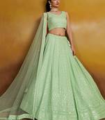 Mint Green Thread Embroidered Georgette Designer Lehenga Choli