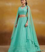 Sky Blue Thread Work GeorgetteLehenga Choli