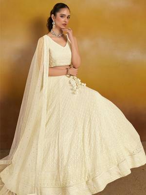 off white sequins georgette lehenga set choli with dupatta 3