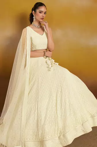 off white sequins georgette lehenga set choli with dupatta