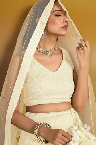 off white sequins georgette lehenga set choli with dupatta