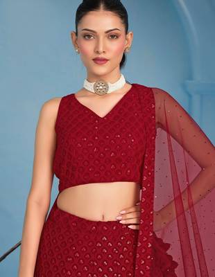 red thread work georgettelehenga set choli with dupatta 3