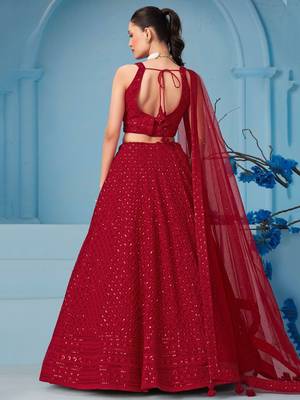 red thread work georgettelehenga set choli with dupatta 5