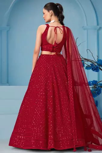 red thread work georgettelehenga set choli with dupatta
