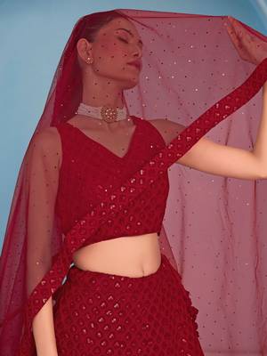 red thread work georgettelehenga set choli with dupatta 6