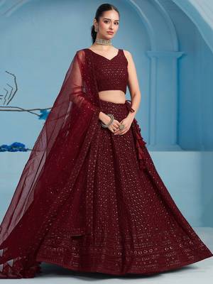 maroon sequins georgette lehenga with blouse 3