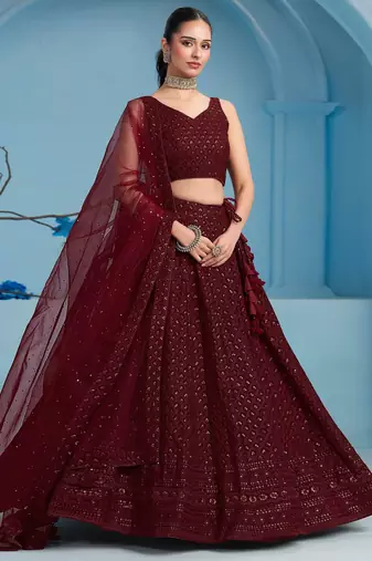 maroon sequins georgette lehenga with blouse