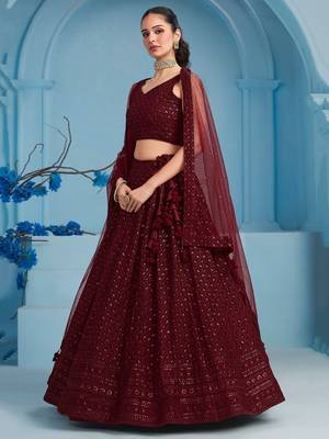 maroon sequins georgette lehenga with blouse 4