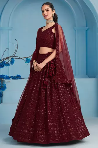 maroon sequins georgette lehenga with blouse