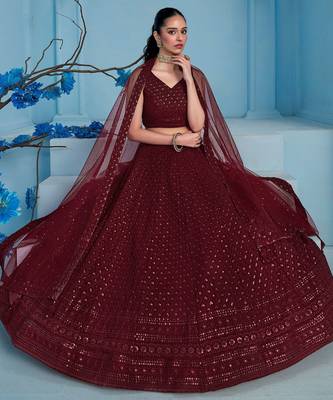 maroon sequins georgette lehenga with blouse 5