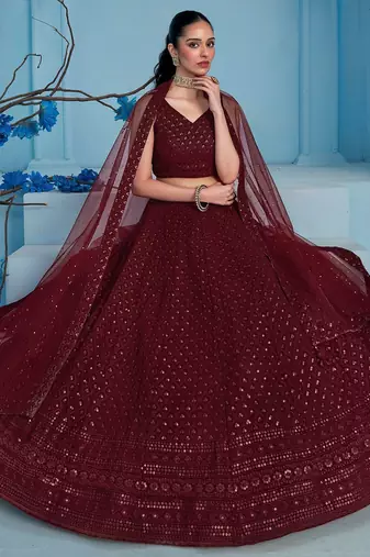 maroon sequins georgette lehenga with blouse
