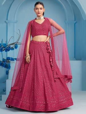 pink sequins work georgette lehenga with blouse 1