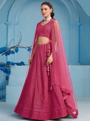 pink sequins work georgette lehenga with blouse 4
