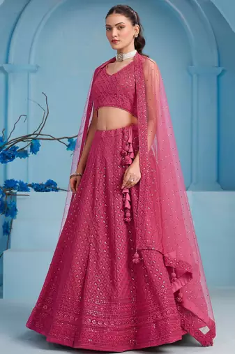 pink sequins work georgette lehenga with blouse
