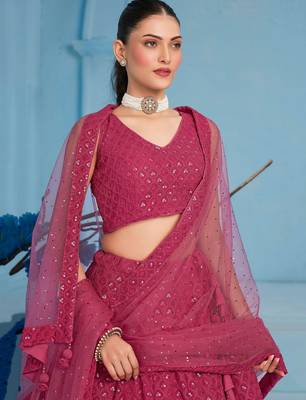 pink sequins work georgette lehenga with blouse 5