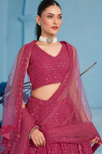 pink sequins work georgette lehenga with blouse