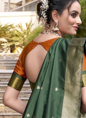 Orange Zari Weaving Paithani Silk Lehenga Choli 4