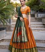 Orange Zari Weaving Paithani Silk Lehenga Choli