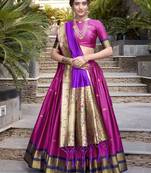 Pink Zari Weaving Jacquard  Silk Lehenga Choli