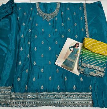 Sea green chinon heavy embroidery semi stitched wedding palazzo suits 3