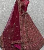 Pink Dori Work Velvet Bridal Lehenga Choli With Double Dupatta
