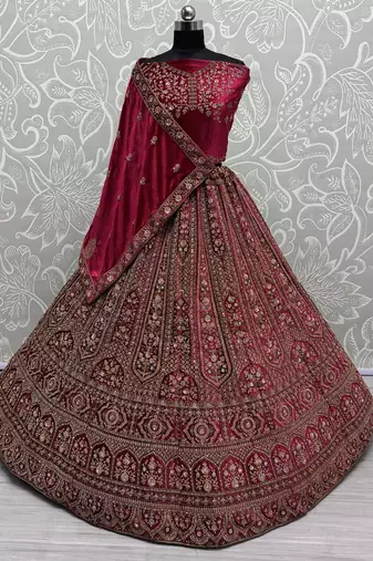 pink dori work velvet bridal lehenga set choli with dupatta with double dupatta