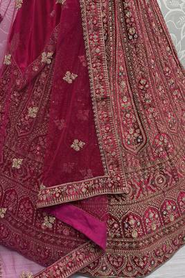 pink dori work velvet bridal lehenga set choli with dupatta with double dupatta 6