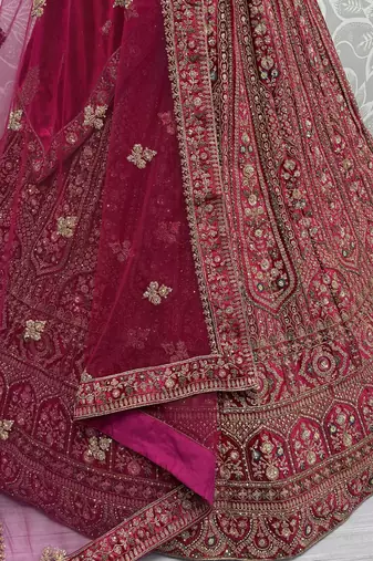 pink dori work velvet bridal lehenga set choli with dupatta with double dupatta