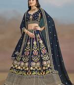 navy blue zari work georgettelehenga set choli with dupatta