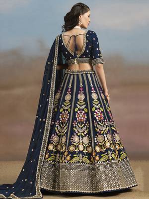 navy blue zari work georgettelehenga set choli with dupatta 5