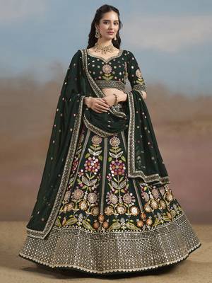 green sequins georgette lehenga set choli with dupatta with dupatta 1