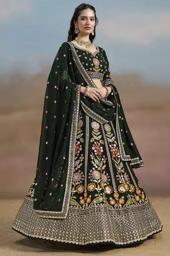 green sequins georgette lehenga set choli with dupatta with dupatta