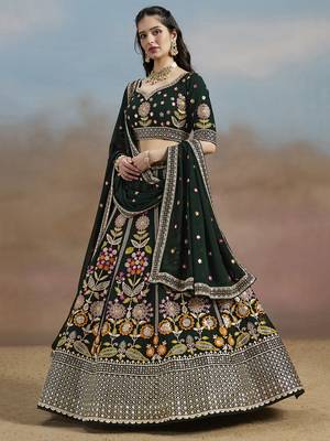 green sequins georgette lehenga set choli with dupatta with dupatta 4