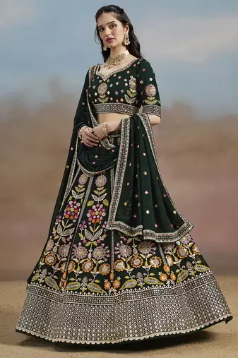 green sequins georgette lehenga set choli with dupatta with dupatta