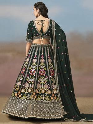green sequins georgette lehenga set choli with dupatta with dupatta 5