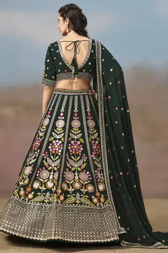 green sequins georgette lehenga set choli with dupatta with dupatta