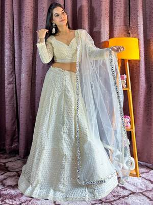 Off-White Chikankari Net Lehenga Choli 1