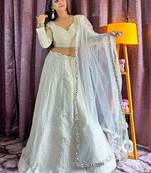 off white georgette sequins lehenga set choli with dupatta with dupatta